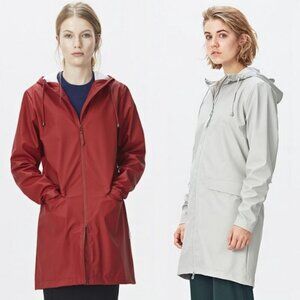 New Rains Waterproof W Coat Rain Jacket Hooded Long Light Hiking Casual Zip Up